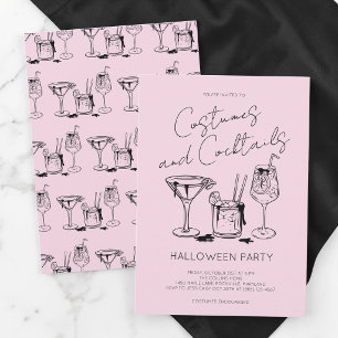 Costumes and Cocktails Girly Pink Halloween Party Invitation