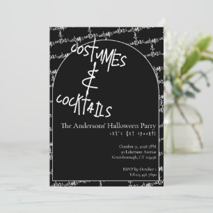 Costumes and Cocktails Halloween Black White Party Invitation