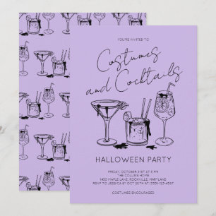 Costumes and Cocktails Lavender Halloween Party Invitation