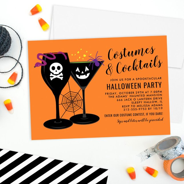 Costumes and Cocktails Orange Halloween Party Invitation (Creator Uploaded)