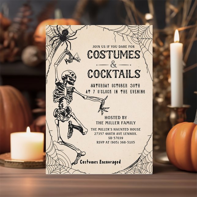 Costumes and Cocktails Skeleton Adult Halloween Invitation (Creator Uploaded)