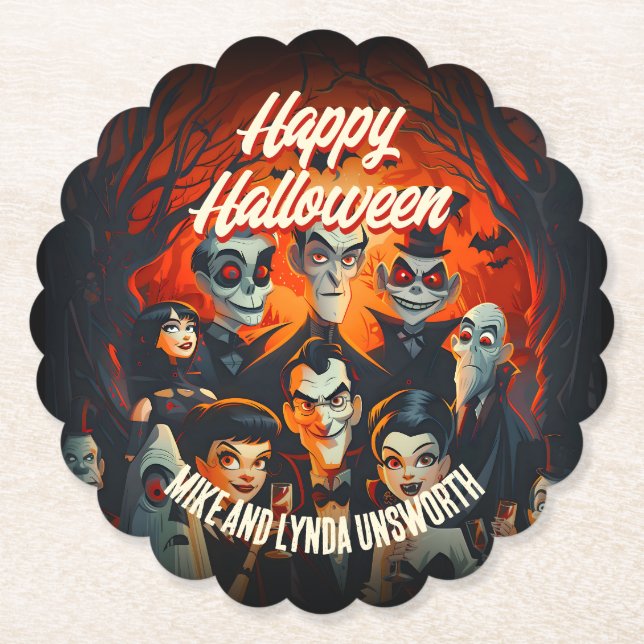 Costumes and Cocktails Vintage Halloween Party Paper Coaster (Front)