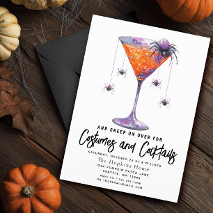 Costumes & Cocktail Spider Adult Halloween Party Invitation