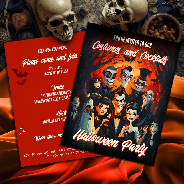 Costumes Cocktails 50s Budget Halloween Invitation Postcard (Creator Uploaded)