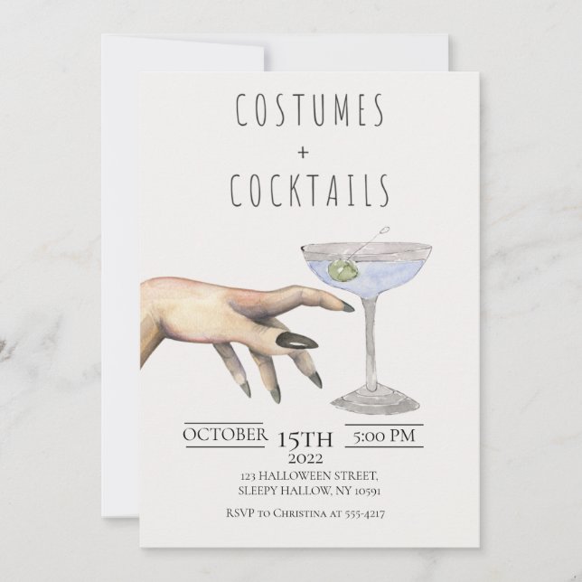 Costumes + Cocktails Adult Halloween Invitation (Front)