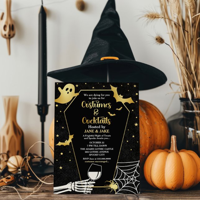 Costumes& Cocktails Black& Gold Halloween Party Invitation (Creator Uploaded)
