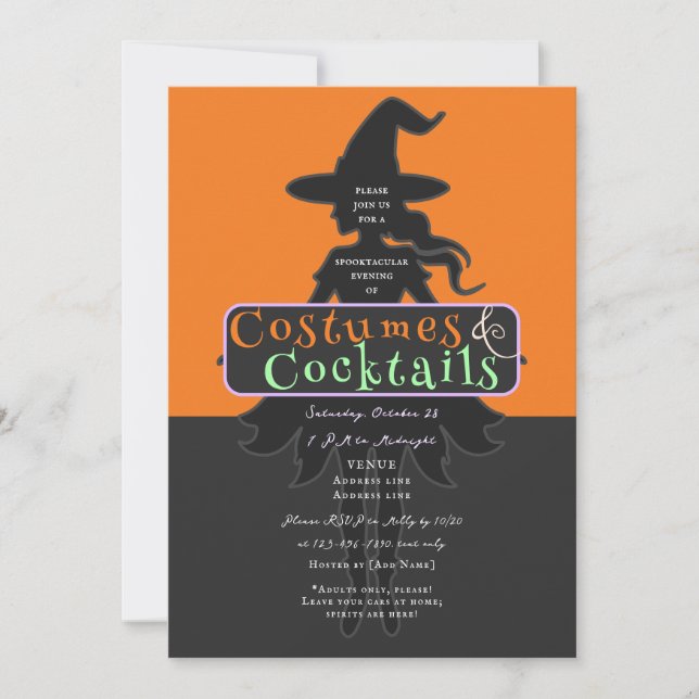 Costumes & Cocktails Halloween Drink Up Witches Invitation (Front)