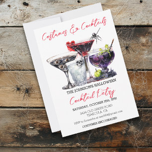 Costumes & Cocktails Halloween Party Watercolor In Invitation