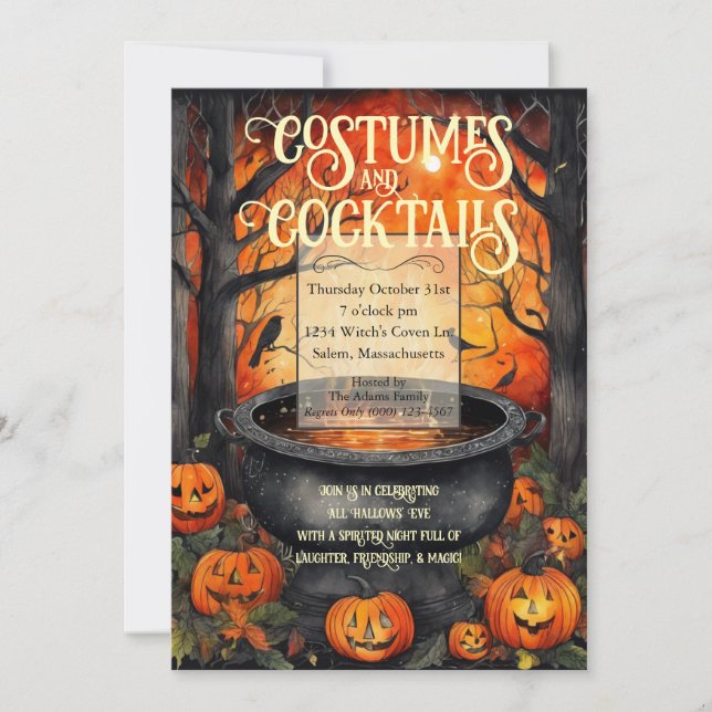 Costumes & Cocktails Halloween Party Watercolor  Invitation (Front)