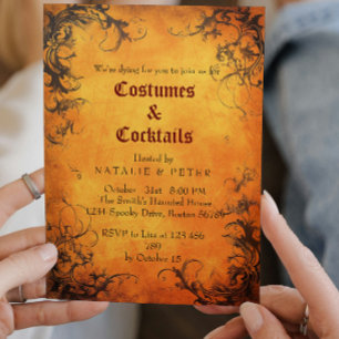 Costumes & Cocktails I Orange Red Ivy Invitation