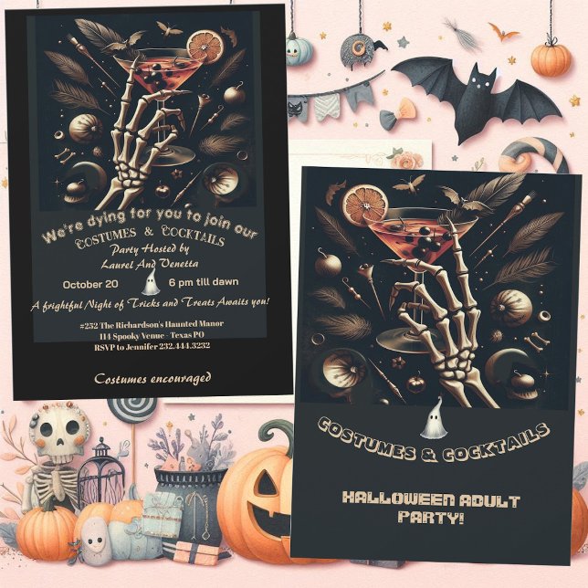 Costumes Cocktails Skeleton Adult Halloween Party Invitation (Costumes Cocktails Skeleton Adult Halloween Party Invitation)