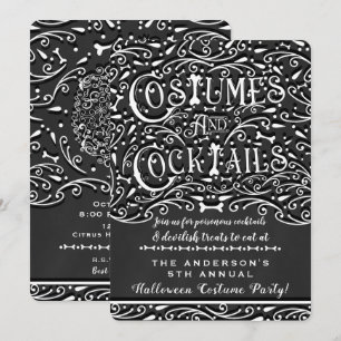 Costumes & Cocktails Vintage Chalk Halloween Party Invitation