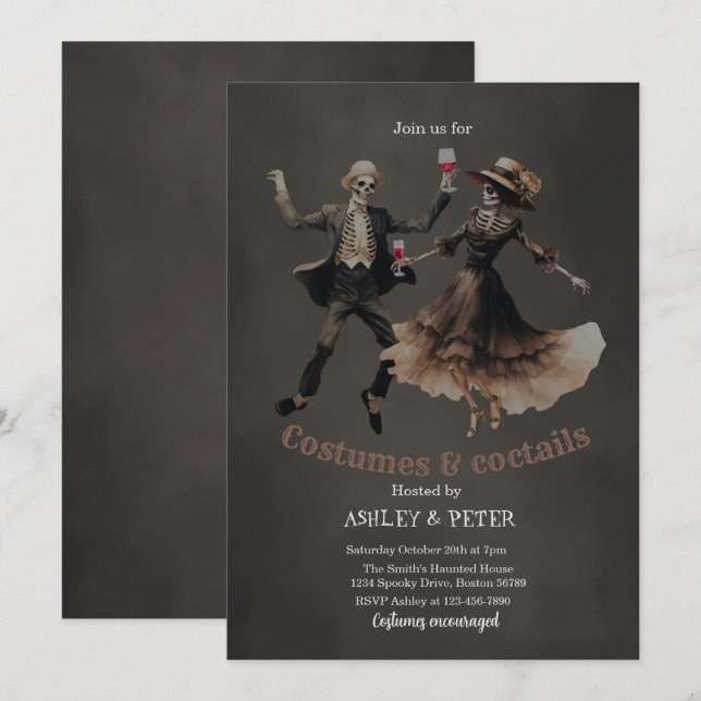 Costumes & Cocktails Vintage Skeleton Halloween  Invitation (Front/Back)