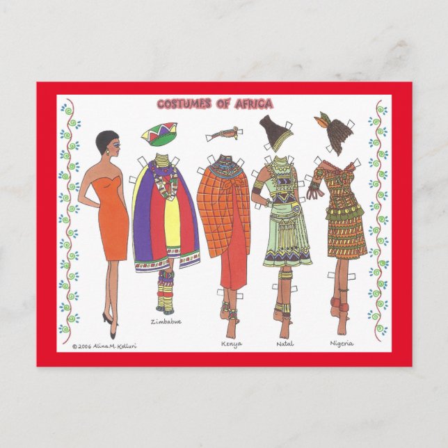 Costumes of Africa Paper Doll Post Card (Front)