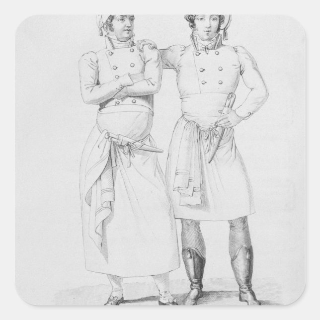 Costumes of cooks from different eras square sticker (Front)
