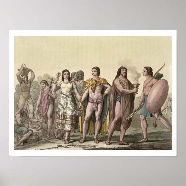 Costumes of the Mexicans (color engraving) Poster (Front)