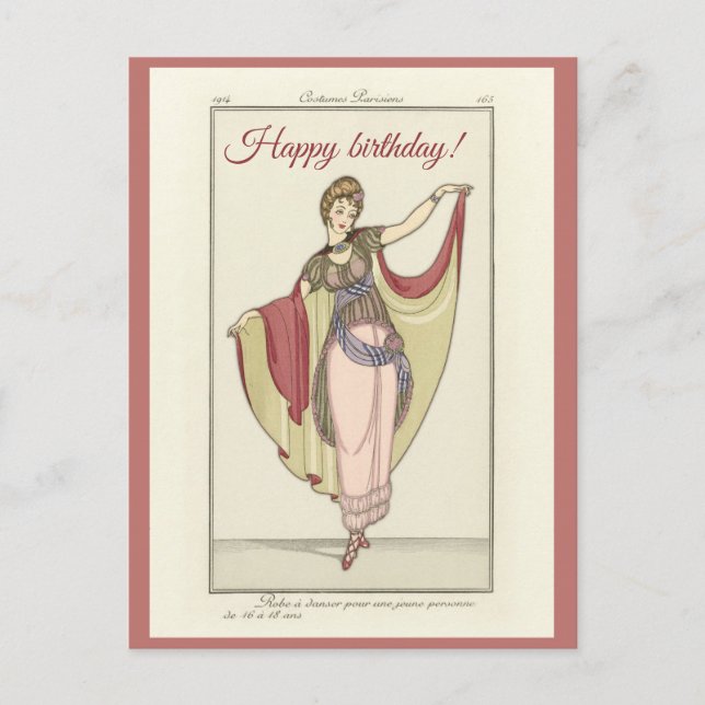 Costumes Parisiens- Dance dress, Birthday Postcard (Front)