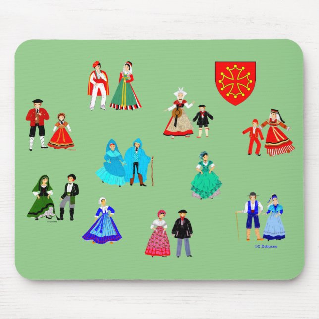 Costumes traditionnels de Midi-Pyrénées, France Mouse Mat (Front)