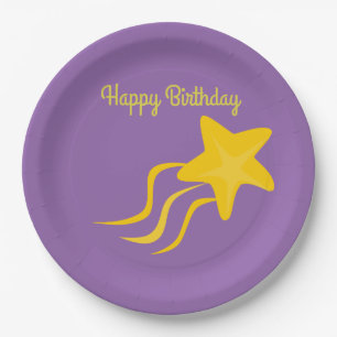 Costumize Happy Birthday Yellow Shooting Star Paper Plate