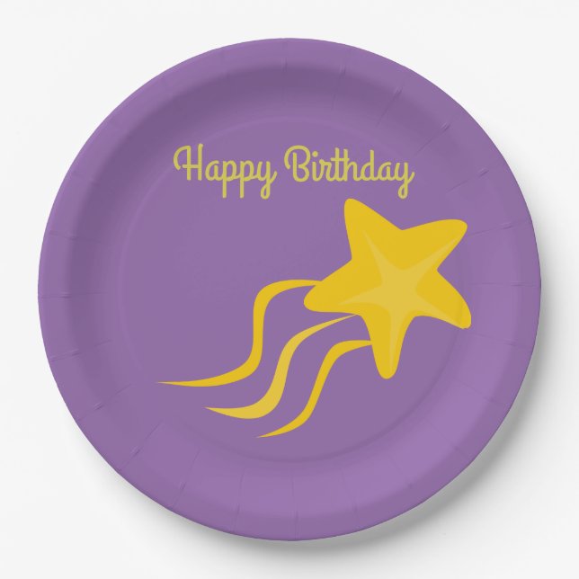 Costumize Happy Birthday Yellow Shooting Star Paper Plate (Front)