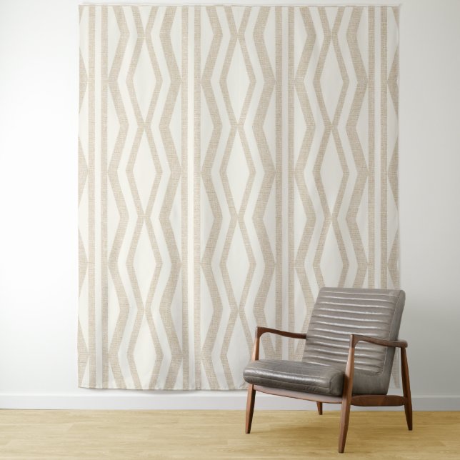 Cosy Abstract Linen Cream Geometric Tapestry (In Situ)