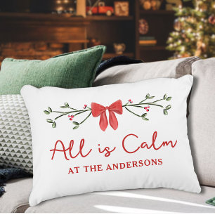 Cosy "All is Calm" Personalised Christmas Holiday Decorative Cushion