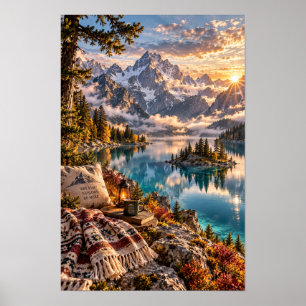 Cosy Alpine Lake Mountain Sunrise Retreat Wall Art