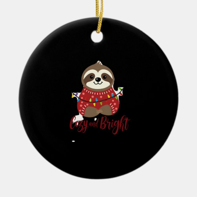 Cosy And Bright Sloth Christmas Lights (1) Ceramic Tree Decoration (Front)