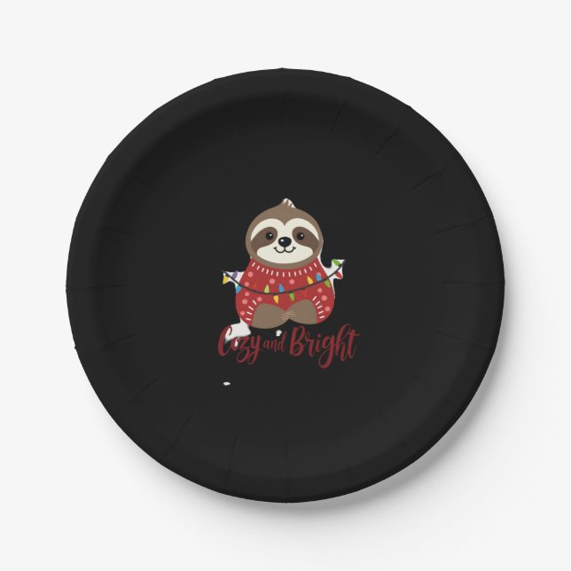 Cosy And Bright Sloth Christmas Lights (1) Paper Plate (Front)
