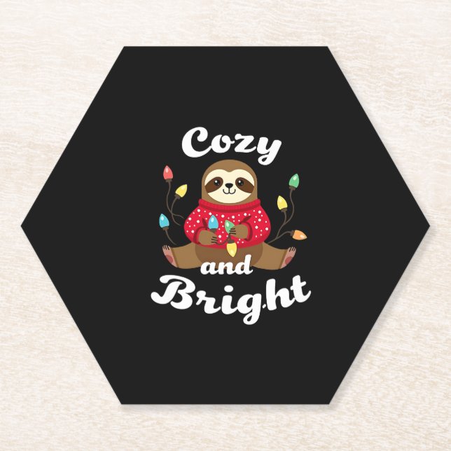 Cosy And Bright Sloth Christmas Lights (2) Paper Coaster (Front)