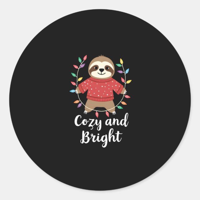 Cosy And Bright Sloth Christmas Lights (3) Classic Round Sticker (Front)