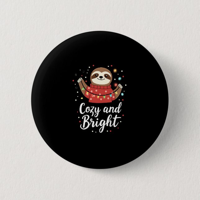 Cosy And Bright Sloth Christmas Lights (4) 6 Cm Round Badge (Front)
