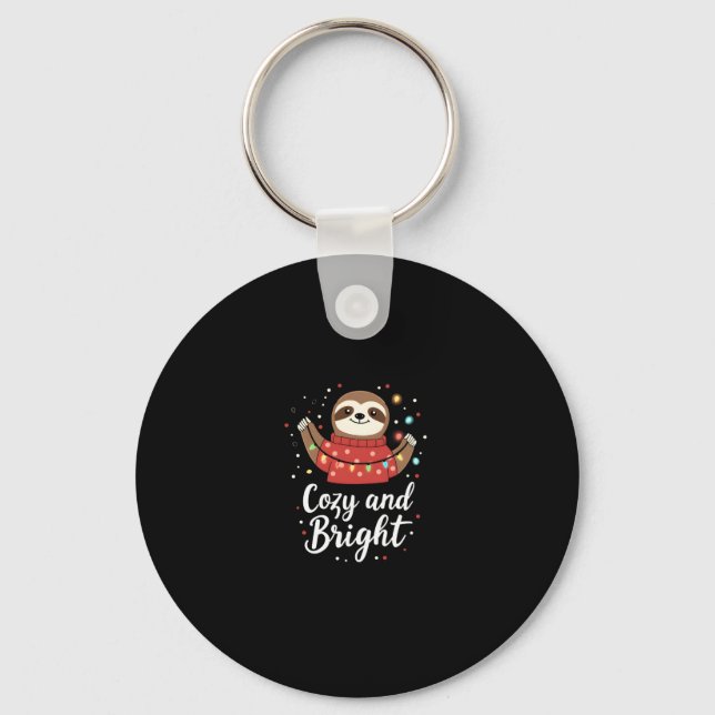 Cosy And Bright Sloth Christmas Lights (4) Key Ring (Front)