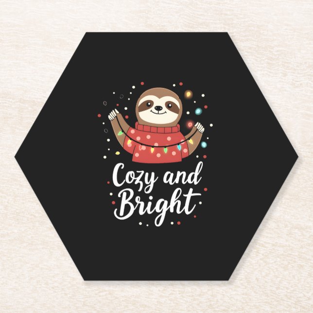 Cosy And Bright Sloth Christmas Lights (4) Paper Coaster (Front)