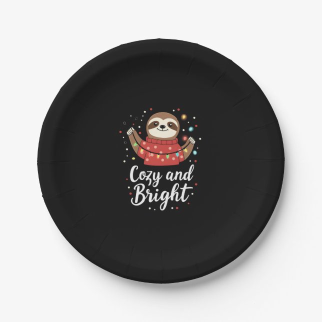 Cosy And Bright Sloth Christmas Lights (4) Paper Plate (Front)