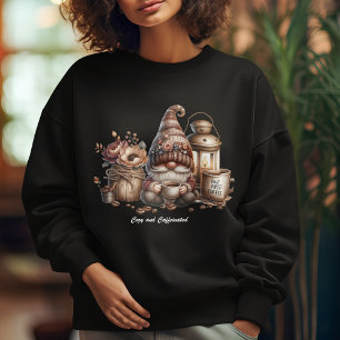 Cosy and Caffeinated Cute Gnome Black Sweatshirt