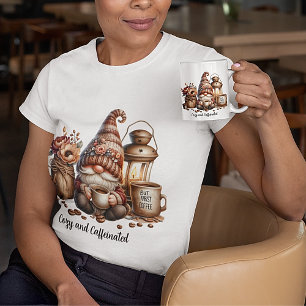 Cosy and Caffeinated Gnome Watercolor T-Shirt