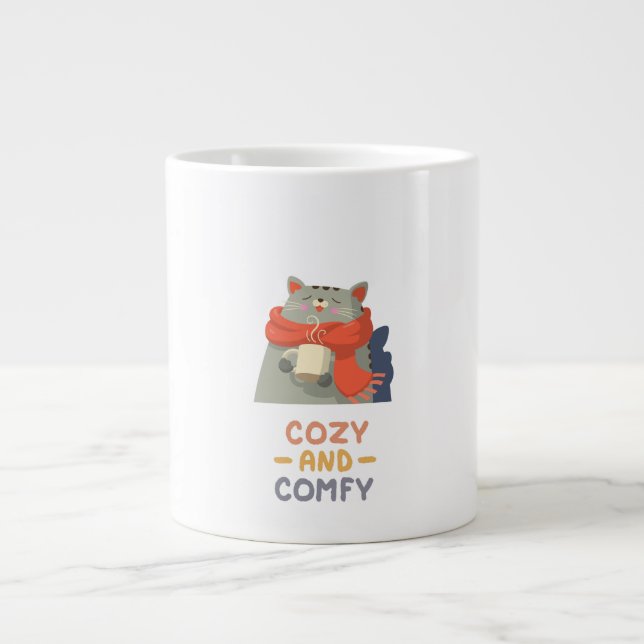  Cosy and Comfy Cat Orange Scarf Winter Warm Large Coffee Mug (Front)