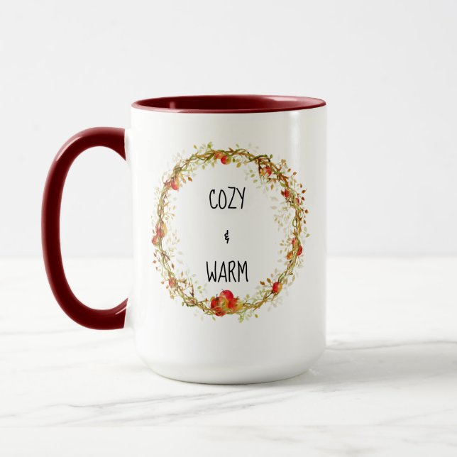 Cosy and Warm Fall Apple Wreath Country Mug (Left)