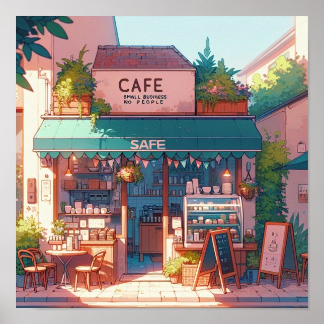 Cosy Anime Cafe Art Poster (Front)