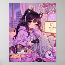 Cosy Anime Gamer Girl Poster