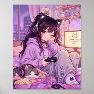 Cosy Anime Gamer Girl Poster