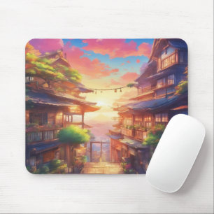 Cosy Anime Japanese Village Sunset Mousepad - Trad