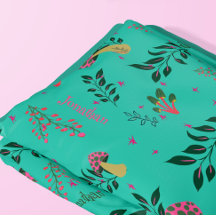 Cosy Aqua Green Mushrooms and Botanical Pattern