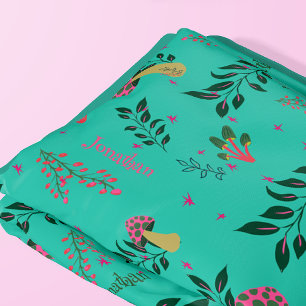 Cosy Aqua Green Mushrooms and Botanical Pattern Fleece Blanket