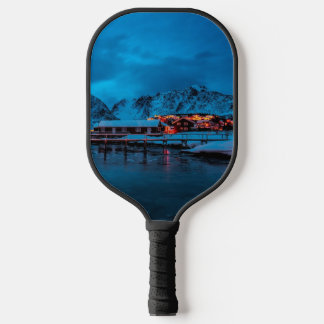 Cosy Arctic Twilight Nordic Village Pickleball Pad Paddle