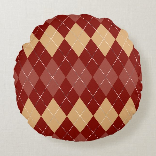Cosy Argyle Aesthetic with Dotted Lines Round Cushion (Front)