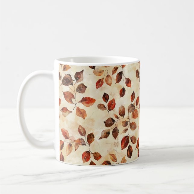 Cosy Autumn Aesthetic Fall Leaves Print Coffee Mug (Left)