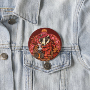 Cosy Autumn Badger Art Button