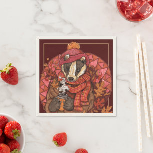 Cosy Autumn Badger Art Napkins